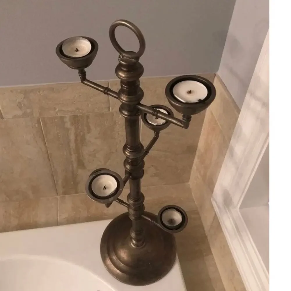 Vintage Style Pottery Barn Metal Candleholder Multi-Tier Candelabra Accent Decor
